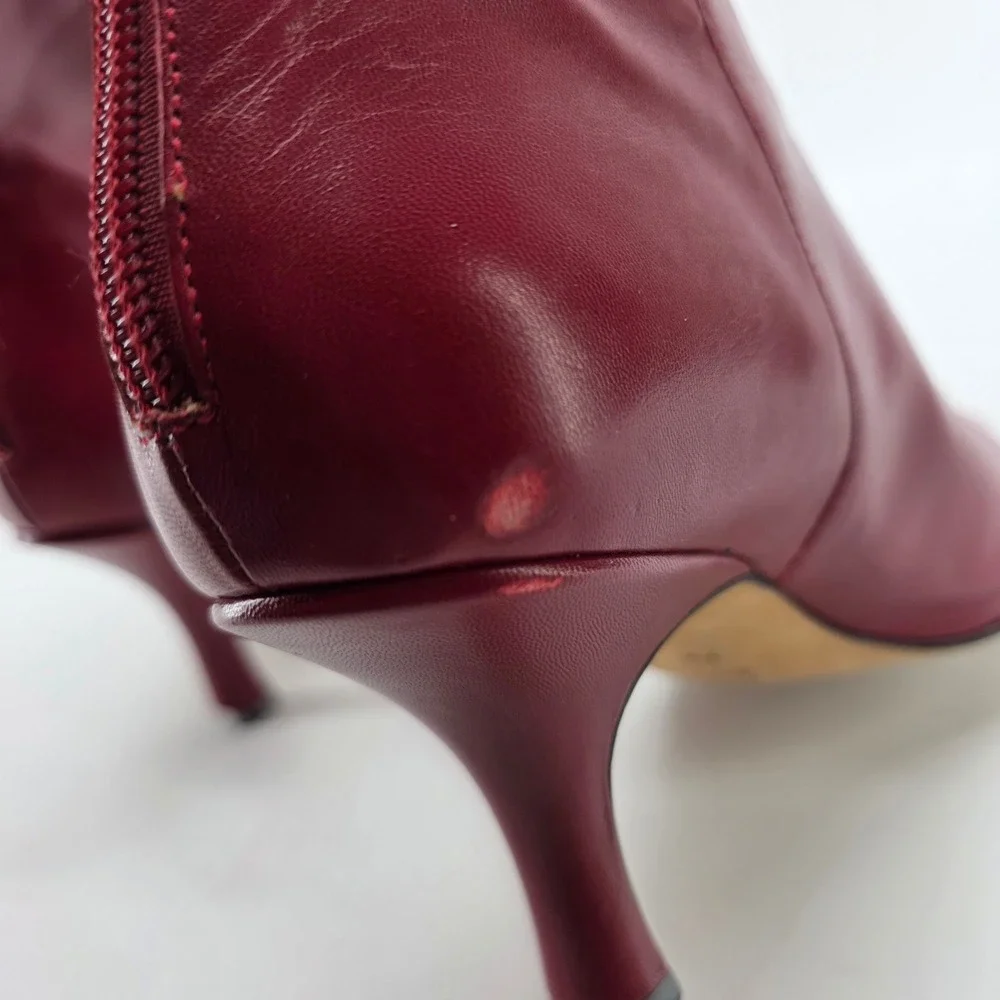 Antonio Melani Ankle Boots Cherry Red Leather 7 M Pointed Toe Kitten Heels Y2K